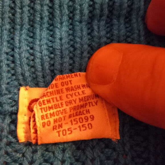 Vntg 80s Turquoise Emerald Green Chunky Knit Sweater Cozy Core Dopamine Dressing - Picture 10 of 10